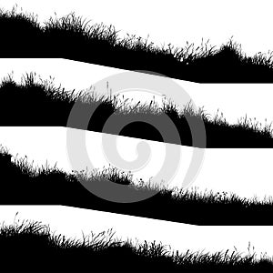 Horizontal banners of silhouettes wavy meadow on slope side