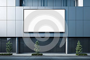Horizontal billboard mockup on a modern building frontage. Generative ai photo