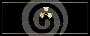 Horizontal black banner. Theme of Chernobyl. Pripyat. Chernobyl disaster. Ukraine. The nuclear reactor exploded. Radiation sign