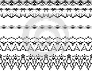 Horizontal black ornamental stripes on a white background. Elegant seamless pattern. Print for fabric, wallpaper in vector