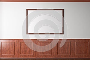 Horizontal blank poster mockup on white wall  in classic style interior of modern living room