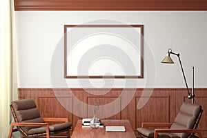 Horizontal blank poster mockup on white wall  in classic style interior of modern living room photo