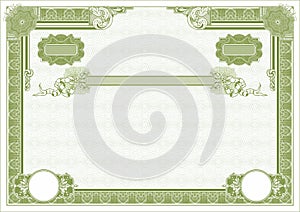 Horizontal blank with two seals to create a certificate, diploma and other securities. Green.