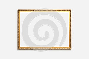 Horizontal blank vintage gilded frame with mat on a white background