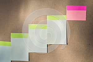 Horizontal board with many white sticky notes pinned