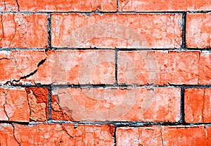 Horizontal bricked cracked wall texture background