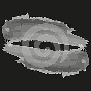 Horizontal brush stroke. Abstract gray texture. Dark black background. Vector watercolor element.