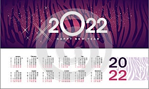 horizontal calendar 2022 grid day of month