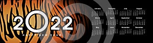 Horizontal calendar 2022 grid day of month