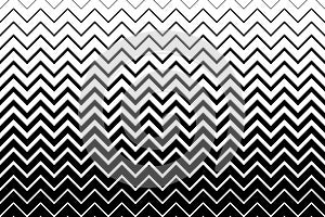 Horizontal chevron line pattern. From thin strips to thick. Fades stripe. Black shevron on white background. Zigzag gradation stri