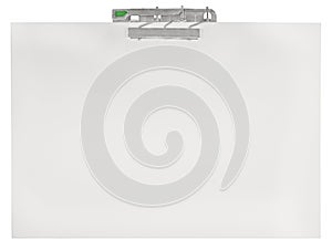 Horizontal clipboard, blank empty isolated white paper file copy space sheet texture background, large detailed closeup