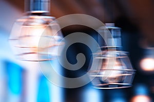 Horizontal cold cafe lamp bokeh background