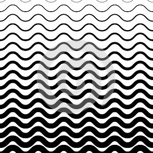 Horizontal curved pattern. Fades waves. Black gradient on white background. Halftone gradation line texture. Fading patern. Faded