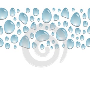 Horizontal decoration with water drops, background with blue water spots, vector wallpaper