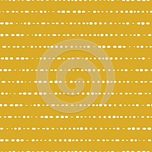 Horizontal dotted lines seamless vector background. White dots on gold background. Aabstract pattern design. Abstract geometric