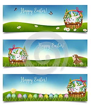 Horizontal Easter holiday banners. Vector