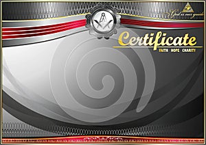 Horizontal elegant Masonic certificate with abstract waves. In dark colors.