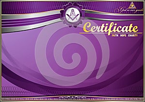 Horizontal elegant Masonic certificate with abstract waves. In lilac tones.