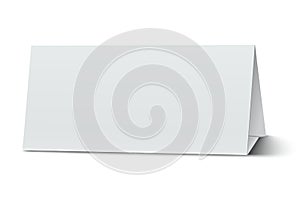 Horizontal elongate, oblong blank paper table card isolated