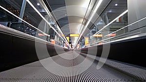 Horizontal escalator at the airport/ details of a slidewalk,