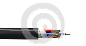 horizontal fibre optic cable isolated on white