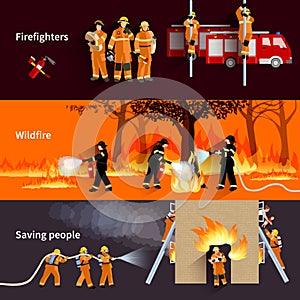Horizontal Firefighter People Banners Set