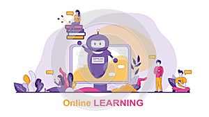 Horizontal Flat Banner Online Learning Chat Bot.