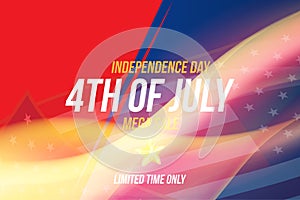 Horizontal Flyer Celebrate Happy 4th of July - Independence Day. Mega sale and hot discounts with USA flag and a realistic flame o