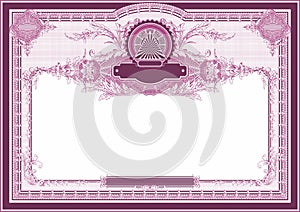 Horizontal form for creating certificates, diplomas, bills and other securities. Classic purple design.