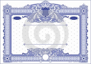 Horizontal form for creating certificates and diplomas in blue tones. With space for logo overlay and round stamp.