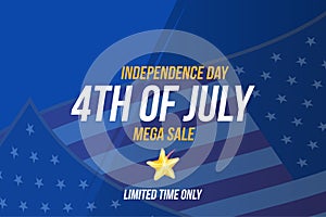 Horizontal Format Flyer Celebrate Happy 4th of July - Independence Day. Mega sale and hot discounts with USA flag. National Americ