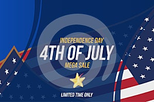 Horizontal Format Flyer Celebrate Happy 4th of July - Independence Day. Mega sale and hot discounts with USA flag. National Americ