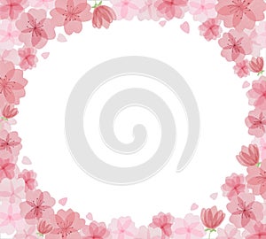 Horizontal frame with beautiful watercolor sakura flowers around