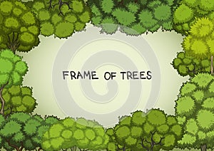 Horizontal frame of the cartoon deciduous trees