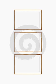 Horizontal frame mockup 7:5, 70x50, A4, A3, A2, A1 landscape. Set of three thin cherry wood frames. Gallery wall mockup, set of 3