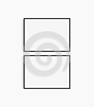 Horizontal frame mockup 7:5, 70x50, A4, A3, A2, A1 landscape. Set of two thin black frames. Gallery wall mockup, set of 2 frames.
