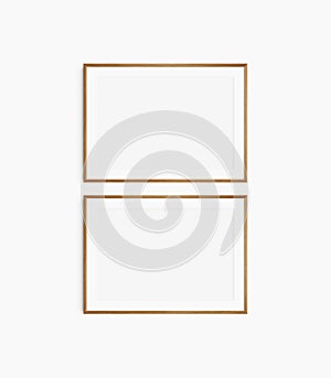 Horizontal frame mockup 7:5, 70x50, A4, A3, A2, A1 landscape. Set of two thin cherry wood frames. Gallery wall mockup, set of 2