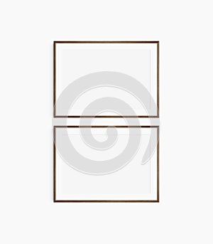 Horizontal frame mockup 7:5, 70x50, A4, A3, A2, A1 landscape. Set of two thin dark brown walnut wood frames. Gallery wall mockup,