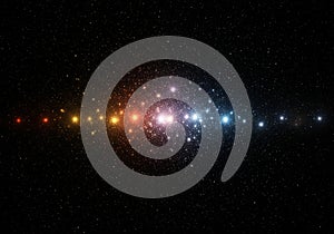 Horizontal glowing light dots forming elegant abstract light line