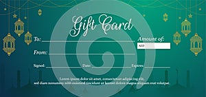 Horizontal Green Gift Card or voucher layout.