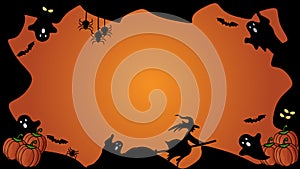 Horizontal Halloween black and orange element border and background template.