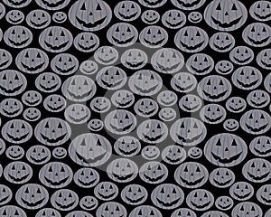 horizontal halloween illustration, a lot of scary and frightening pumpkin heads, laughing evilly, on a black background