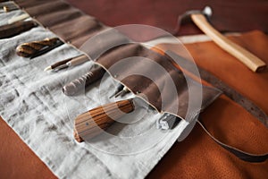 Tools In Handmade Leather Case