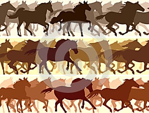 Horizontal illustration herd of horses.