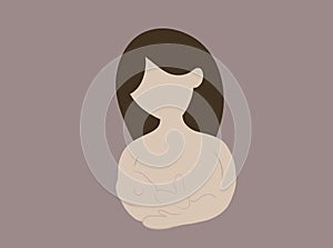 horizontal illustration. loving mother hugs her newborn baby in her arms and breastfeeds him, breast milk on a chestnut background
