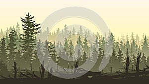 Horizontal illustration with silhouettes of windbreak forest.