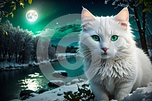white cat with green eyes photo