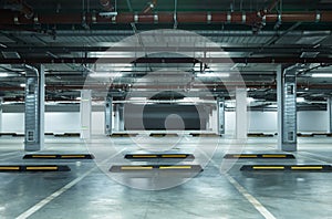 Horizontal image of empty underground parking lot