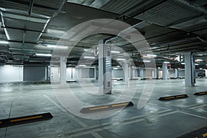 Horizontal image of empty underground parking lot