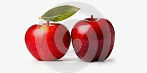 Horizontal image of red apple isolated in half on white background with clipping path, top view